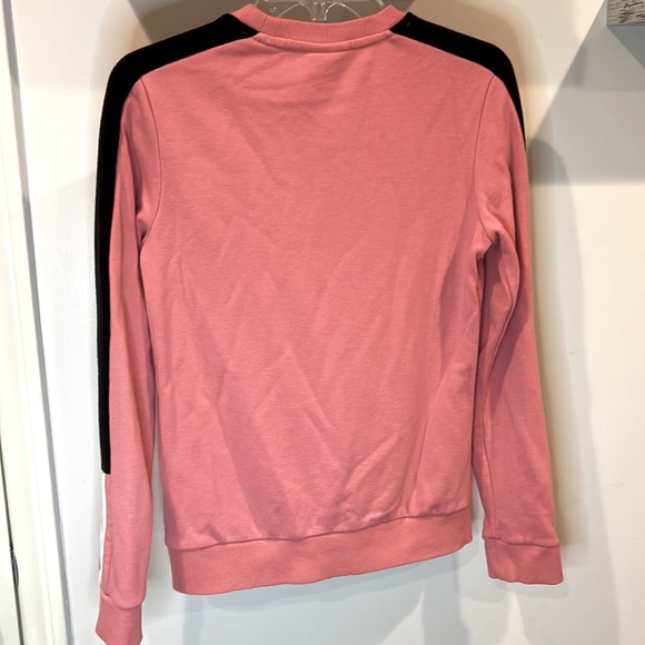 🩷 Adidas Coral/Black/White Stripe Pullover Sweatshirt Size Small - Picture 3 of 4